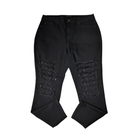 Ashley Stewart Embellished Distressed Black Skinny Jeans 16 - Picture 1 of 7